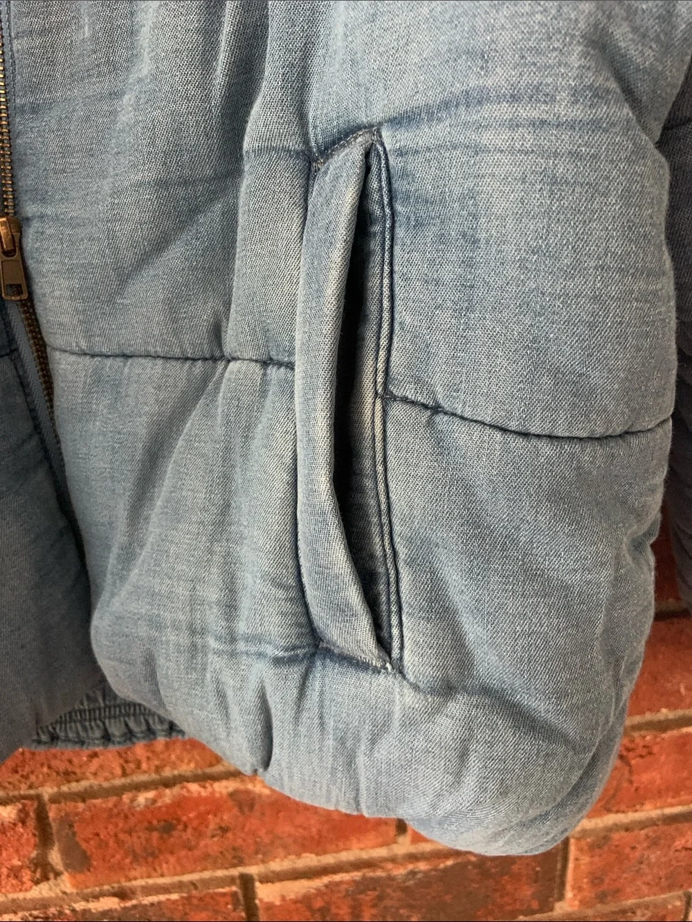 GAP Blue Denim Quilted Cropped Puffer Jacket for Kids